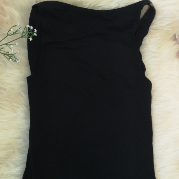 Black Faux Wrap Dress with Roushing Detail - Picture 5 of 5